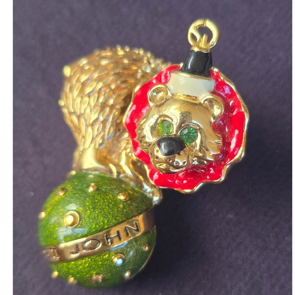 St. John Vintage‎ Circus Lion Brooch Gold Tone Enamel Green Rhinestone Pin